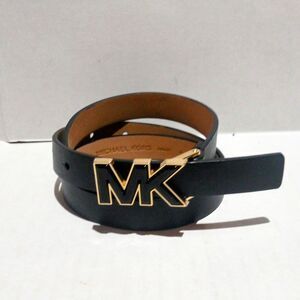 Michael Kors Black Leather Skinny Belt-Small-Enamel Logo Buckle-Anchor Style